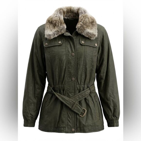 Skea Jackets & Blazers - SKEA WOMENS FAUX SUEDE/VELVET AND FUR SKI JACKET SIZE 10 GREEN